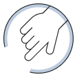 Illustration av en hand inuti en cirkelformad symbol.
