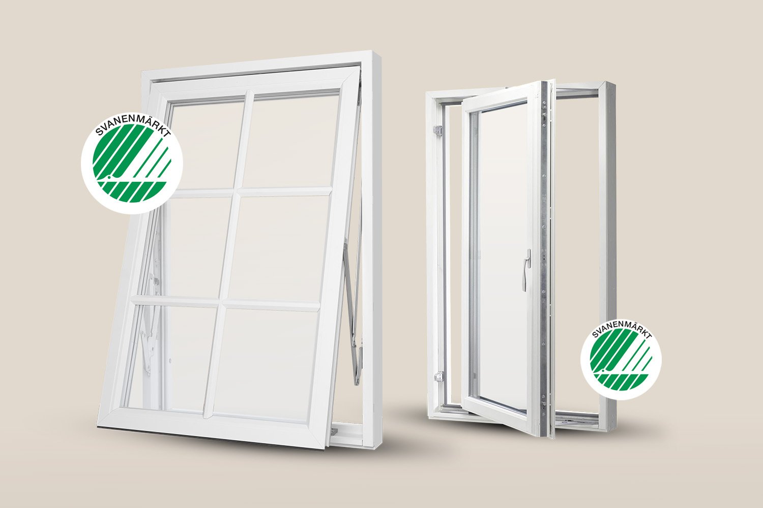 Öppningsbara fönster i olika modeller med Svanenmärkning.